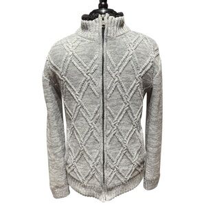 American Stitch Gray Cable Knit Full-Zip Sweater Fleece Lined Jacket Size S